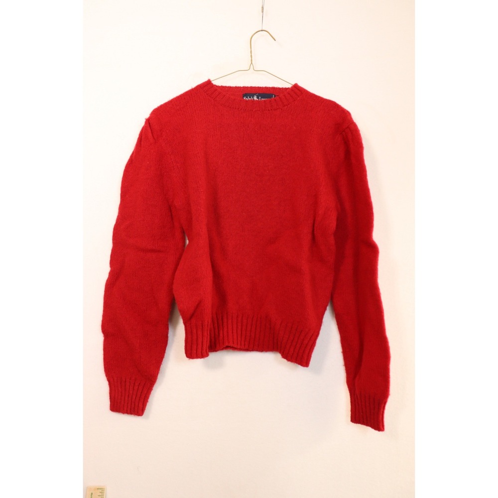 Ralph Lauren Red 100% Wool‎ Crewneck Sweater Mens Large RN 58567 Vintage Style